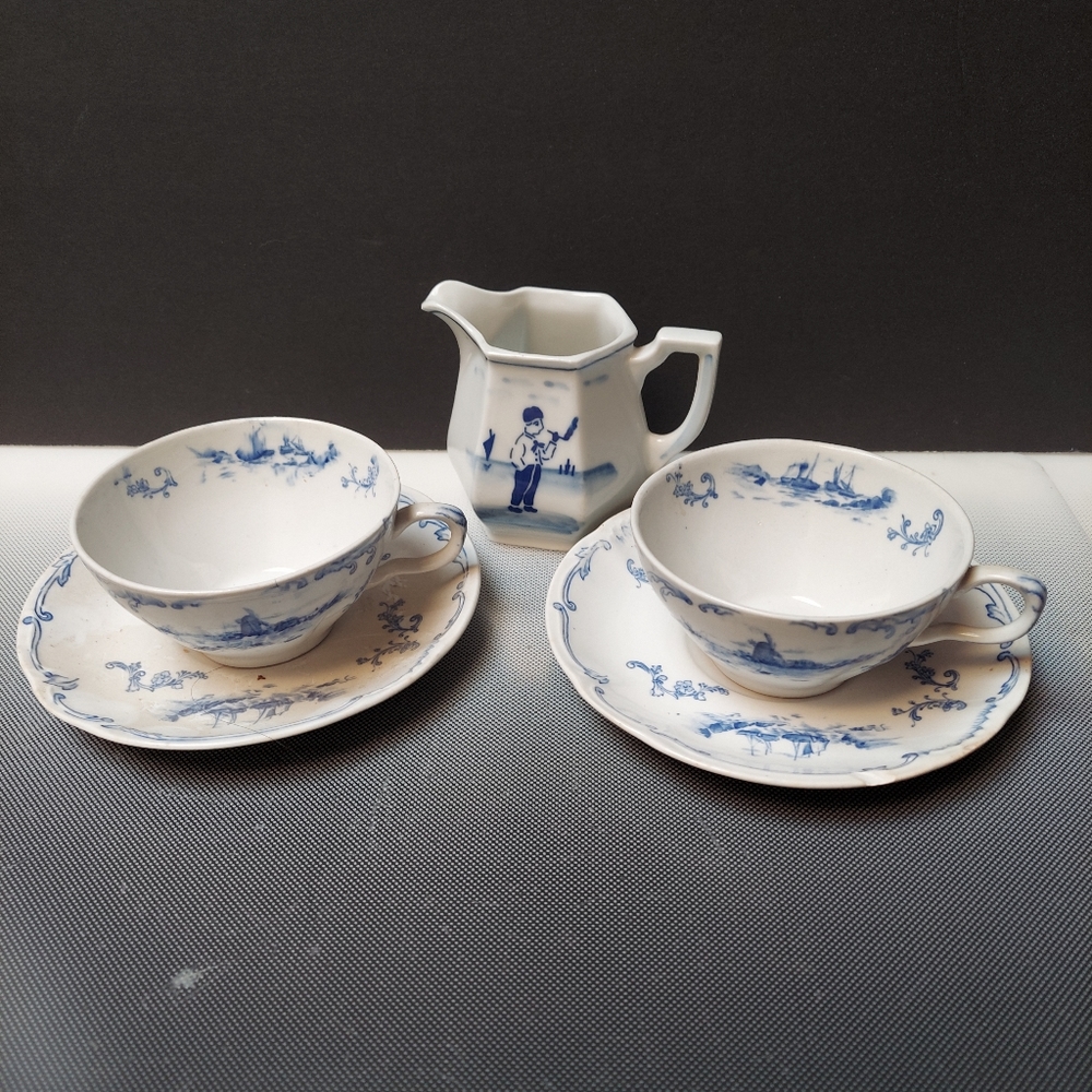 2 sets of delft teacup saucer vintage creamer